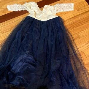 Elegant Navy and Cream Kids Formal Dress